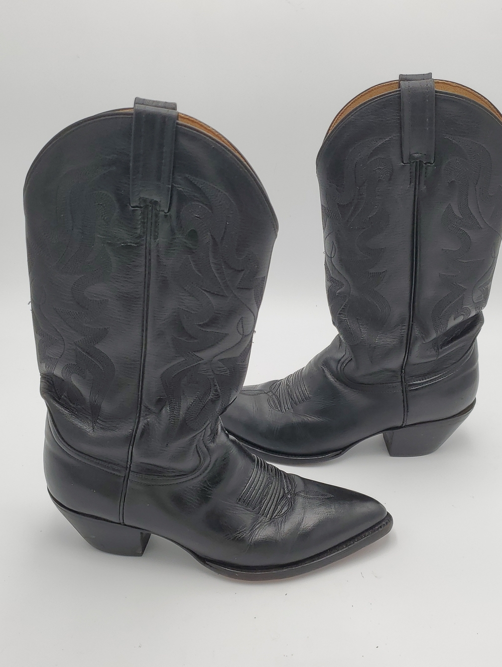 Vintage Dan Post Men's "Milwaukee" Black Leather Cowboy Boots, Size 9.5